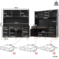 Modern Sideboard with App-Controlled LED Lighting and Music Mode, Tall Cabinet for Kitchen and Living Room, 145L x 39W x 171H cm, Black(m-3)