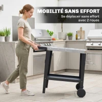 Outsunny Desserte Jardin 2 Niveaux Plateau en Inox avec Table Latérale Pliable et Roulettes, 115x67,5x80,5cm, Noir(m-7)