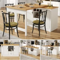 Extendable Bar Table with Smart Pull-Out System, Multifunctional Sideboard with Adjustable Compartments, 120-180L x 40W x 76H cm, White(m-7)