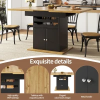 Telescopic Dining Table with 2 Pull-Out Drawers & Integrated Cabinet, Extendable Kichen Table for 4-6 people, 110-140L x 80W x 76H cm, Black(m-4)