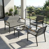 Outsunny 4 Seater Garden Furniture Set with Loveseat, Armchairs, Table, Metal Garden Sofa Set with Breathable Seats, Grey(m-9)