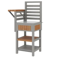 Wooden Garden Cabinet with Stainless Steel Worktop & 2-Tier Shelving, Versatile Sideboard for Patio or Balcony, 74L x 54W x 149H cm, Natural(m-9)