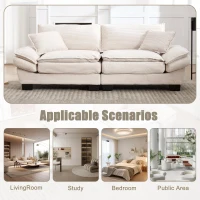 Oversized Cloud Sofa with Ergonomic High-Resilience Foam & 2 Lumbar Cushions, Modular Couch for 2 People, 224L x 81W x 81H cm, Beige(m-6)