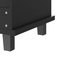 Modern Dining Trolley with Drawers, Cupboards and Open Shelving, Mobile Kitchen Cart with Wooden Worktop, 129L x 46W x 92H cm, Black(m-11)