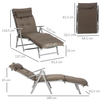 Outsunny Tumbona Plegable de Jardín con Respaldo Ajustable en 7 Posiciones Cojín Cuerpo Entero y Cabeza 137x63,5x100,5 cm Marrón(m-3)