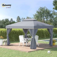 Outsunny 3 x 4m Aluminium Garden Gazebo, Marquee Canopy Shelter Pavilion Party Tent with Nets and Curtains for Garden and Deck, Grey(m-10)