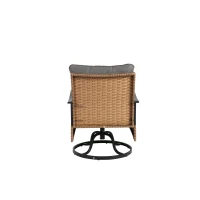 Outdoor-Dreh-Schaukelstuhl-Set, Set 3 Stück mit 1 Tisch und 2 Schaukelstühle, 360° Dreh- und Schaukelfunktion, Braun+Grau(m-8)