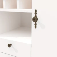 Extendable Bar Table with Smart Pull-Out System, Multifunctional Sideboard with Adjustable Compartments, 120-180L x 40W x 76H cm, White(m-10)