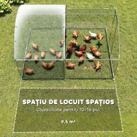 PawHut Coteț pentru Găini de Exterior cu Acoperiș Impermeabil și Încuietoare, din Oțel Zincat, 2,8x3,4x1,9 m, Argintiu(m-4)