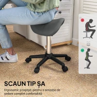 HOMCOM Sgabello Girevole a Sella con Ruote e Altezza Regolabile, Imbottito e Rivestito in Finta Pelle, Grigio(m-6)