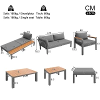 Modular Outdoor Garden Sofa Set with Aluminium Frame, Sturdy Lounge Set with Acacia Wood Coffee Table, 150L x 81.5W x 76H cm, Gray(m-3)