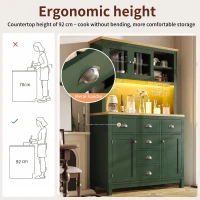 Farmhouse Style Sideboard with Spacious Shelves and Drawers, Versatile Storage Cabinet with Drink Holders, 104L x 40W x 180H cm, Green(m-4)