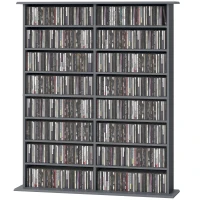 HOMCOM Libreria per CD e DVD con 16 Scomparti e 12 Ripiani Regolabili, Capienza Max. 720 CD/396 DVD e Blu-ray, Grigio(m-7)