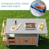 Weatherproof Serving Trolley with Extendable Side Shelf, Outdoor Side Table for Garden Parties, 100-138L x 47W x 92H cm, Natural(m-4)