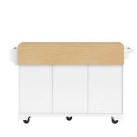 Extendable Kitchen Island with 3 Drawers, 2 Doors & Adjustable Shelves, Versatile Trolley for Prep and Dining, 120L x 40-80W x 95H cm, White(m-10)