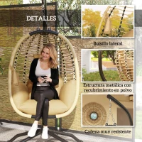 Outsunny Silla Colgante con Soporte Cesta Plegable Cojín y Reposacabezas para Interior y Exterior Carga 120 kg Beige(m-7)