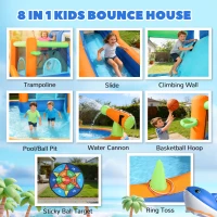 AIYAPLAY Inflatable Bouncy Castle for Kids, Sharks Theme Jumping Bounce House with Slide, Climbing Wall for Indoor Outdoor(m-4)