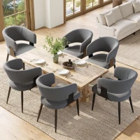 Set of 6 Modern Dining Chairs with High‑Resilience Foam Seat, Upholstered Chairs with Ergonomic Curved Back, 54L x 50W x 81.5H cm, Gray(m-1)