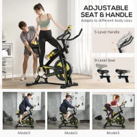 SPORTNOW Domowy Rower Treningowy, Cichy, Regulowany Opór, Czujnik Pulsu, Monitor, Żółty(m-6)