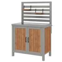 Weatherproof Garden Cabinet with Stainless‑Steel Worktop, Versatile Grilling Station for Patio and Balcony, 80L x 51W x 148.5H cm, Natural(m-11)