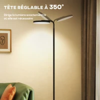 HOMCOM Lampadaire LED, lampe sur pied à intensité variable, tête rotative 350 °, télécommande magnétique, 41x25x177cm, noir(m-5)