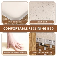 Outdoor Wicker Double Chaise Lounge with Openable Adjustable Canopy, Modern Garden Furniture Set for Patio, 160L x 192W x 137H cm, Beige(m-7)