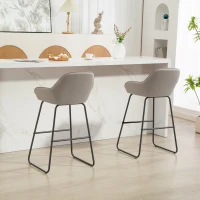 HOMCOM Bar Stools Set of 2, Velvet Upholstered Breakfast Barstools with Footrest and Armrest, Kitchen High Stools with Metal Legs for Home Bar, Kitchen Islands, Grey(m-9)