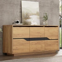 Modern Storage Cabinet with Soft-Close Hinges & Adjustable Shelves, Multifunctional Sideboard for Living Areas, 140L x 40W x 70H cm, Wood(m-1)