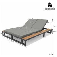 Outdoor Double Daybed with Adjustable Backrest and Thick Cushion, Multifunctional Waterproof Sofa Bed for Patio, 184L x 159W x 73H cm, Gray(m-3)