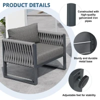 Stylish Garden Furniture Set with Galvanised Metal Frame, Comfortable Garden Sofa Set for 5 People, 167L x 61W x 63H, Gray(m-4)