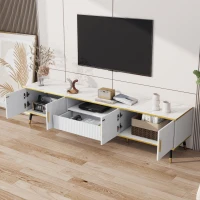 Modern TV Entertainment Center with 4 Doors & Drawer, Spacious TV Stand for Living Room or Bedroom, 200L x 40W x 46H cm, White(m-8)
