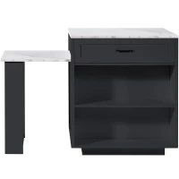 Extendable Bar Table with 2 Drawers and 4 Compartments, Expandable Kitchen Island for 2–6 People, 133-202L x 70W x 93.5H cm, Black(m-10)