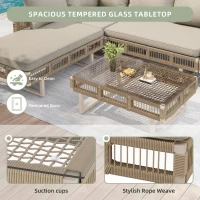 Rope-Woven Garden Sofa Set with 10 cm Thick Cushions, Versatile Garden Lounge Set with Splash-Proof Fabric, 225L × 167W × 62H cm, Beige(m-6)