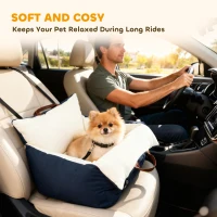 PawHut Dog Car Seat, Cosy Pet Car Booster Seat for Small Dog Under 5 KG, Portable Travel Bed with Safety Belts, Navy Blue(m-6)