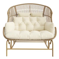 Elegant Garden Rocking Chair with Smooth Motion, Comfortable Hanging Chair with Thick Cushions, 145L x 85W x 143H cm, Beige(m-2)