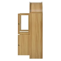 Hohes Sideboard mit Bogendecke, Glasvitrinentüren, Wellenmuster, 78 x 40 x 176 cm, Naturfarbe(m-12)