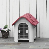 PawHut Niche pour chien extérieur et intérieur double porte en métal et multi-ventilation 59 x 75 x 66 cm rouge(m-2)
