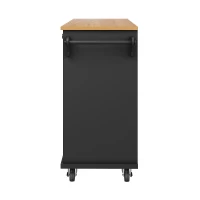 Modern Dining Trolley with Drawers, Cupboards and Open Shelving, Mobile Kitchen Cart with Wooden Worktop, 129L x 46W x 92H cm, Black(m-15)