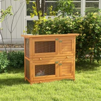 PawHut 2-Tier Wooden Rabbit Hutch Guinea Pig Hutch Duck House Double Decker Pet Cage with Sliding Tray(m-2)