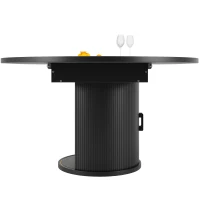 Extendable Dining Table with Curved Sliding Doors and 2 Shelves, Space-Saving Kichen Table for 6 People, 118L x 118W x 76H cm, Black(m-15)