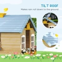 Outsunny Wooden Playhouse, Wendy House w/ Door, Bench, Flowerpot Holder, For Ages 3-7 Years, Blue(m-6)