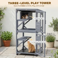 PawHut Movable Outdoor Catio with Resting Box, 3 Jumping Platforms, Waterproof Asphalt Roof for Outdoor Indoor(m-4)