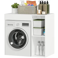 HOMCOM Schrank über Waschmaschine, Bad-Organizer über Toilette mit offenen Ablagefächern für Waschraum, Weiß(m-10)