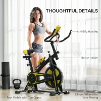 SPORTNOW Domowy Rower Treningowy, Cichy, Regulowany Opór, Czujnik Pulsu, Monitor, Żółty(m-7)