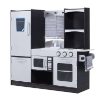 HOMCOM Cuisine pour enfants en bois dinette jeu d'imitation éducatif complet nombreux accessoires & rangements inclus MDF pin 105 x 32 x 95 cm argenté et noir(m-1)