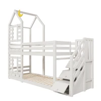 Cabin-Style Bunk Bed with Staircase Storage and Under-Bed Drawers, Stylish Bed Frame for Child's Room, 235L x 97W x 217H cm, White(m-14)