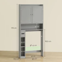 HOMCOM Meuble WC dessus de toilette ou machine à laver, 2 portes, 3 compartiments, porte-papier toilette, 80x19,5x170cm, gris(m-3)