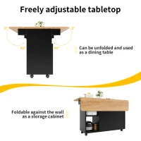 Mobile Kitchen Island with Folding Dining Tops and Storage, Multifunctional Dining Trolley for Modern Homes, 120L x 30-70W x 79.5H cm, Black(m-6)