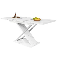 Extendable Dining Table with Locking Silent Metal Guide Rails, Space-Saving Table for 6 to 8 People, 118-157L x 75W x 76.5H cm, White(m-12)