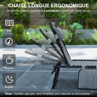 Outsunny Chaise longue pliable bain de soleil dossier inclinable 5 niveaux têtière amovible 189 x 58 x 30 cm gris(m-4)